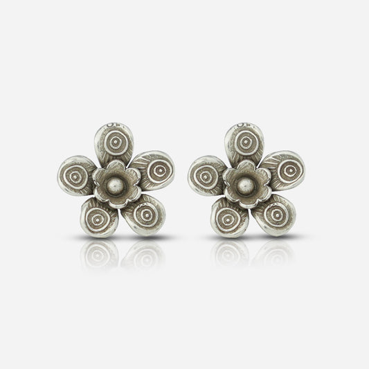Oxidized Floral Stud Earrings