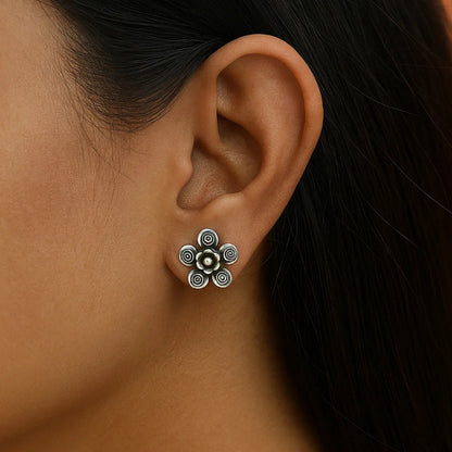 Oxidized Floral Stud Earrings